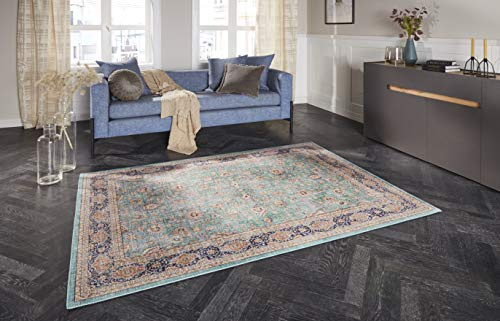 ELLE Decoration Keshan Maschad Orientalischer Teppich - Kurzflor Vintage-Look Orientalisch Orient Klassischer Orientteppich für Wohnzimmer Esszimmer Flur oder Schlafzimmer Jade Grün, 120x160cm
