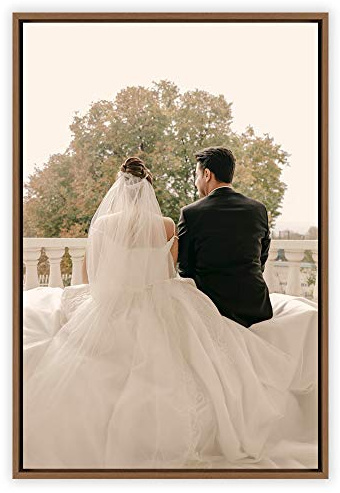Color-Banner Custom Framed Canvas with Your Photos for Wedding,Personalized Pictures to Canvas Wall Art for Living Room,Bedroom - 16x24, Natural Frame