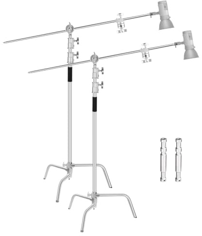 EMART C Stand mit Boom Arm, 300 cm Verstellbares Edelstahl C Stativ | 128 cm Haltearm, Kugelgelenk, Verstellbarem Bein, Beleuchtungsstativ für Reflektor, Softbox, Monolight, Regenschirm