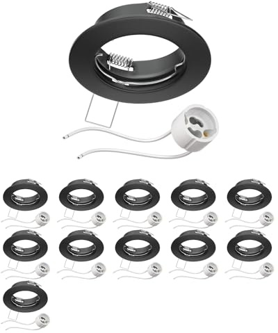 ledscom.de 12x Decken-Einbaurahmen FERE Einbaurahmen schwarz matt (LED/Halogen/GU10/MR16/PAR16/50mm) inkl. GU10 Fassung