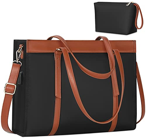 KTMOUW shopper damer stor 15,6 tum vattentät handväska laptopväska business skola laptop axelväska med USB-laddningsport