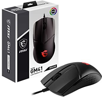 MSI CLUTCH GM41 LIGHTWEIGHT V2 Gaming Maus - 16.000 DPI Optischer Sensor, symmetrisch, 60Mio+ Click OMRON-Switches, 6 Tasten, FriXionFree Kabel, 1ms Latenz, RGB Mystic Light, 65g - kabelgebunden