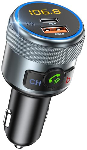 LENCENT Trasmettitore FM Bluetooth 5.1 Auto, Adattatore Bluetooth Auto Radio, Caircatore PD 20W & QC3.0 18W Ricarica Rapida, Lettore Musicale Hi-Fi Stereo Lossless & Bassi Profondi, Chiamata Vivavoce