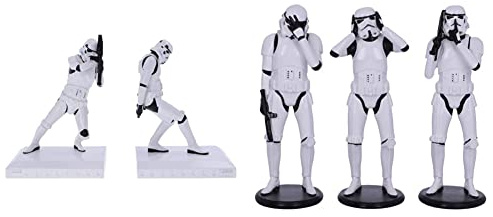 Nemesis Now Offiziell lizenzierte The Original Stormtrooper-Buchstützen-Figuren, Harz, weiß, 18.5cm & Original Stormtrooper im Stil der „3 Weisen“, Sciencefiction-Figuren, Weiß, 14cm