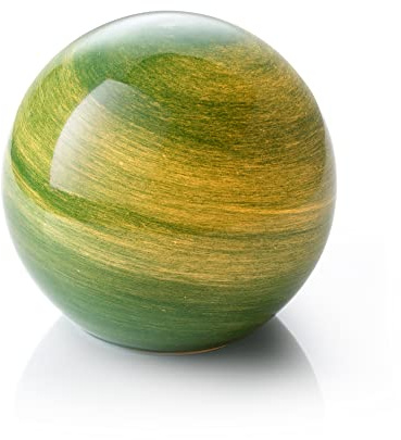 Auraglow Mundgeblasene Glas Planeten Tischlampe Jade, Kabellos LED | Batteriebetriebenes Stimmungslicht mit 6 Stunden Timer, handgefertigte Kugel, für Nachttisch und Geschenk, 12cm