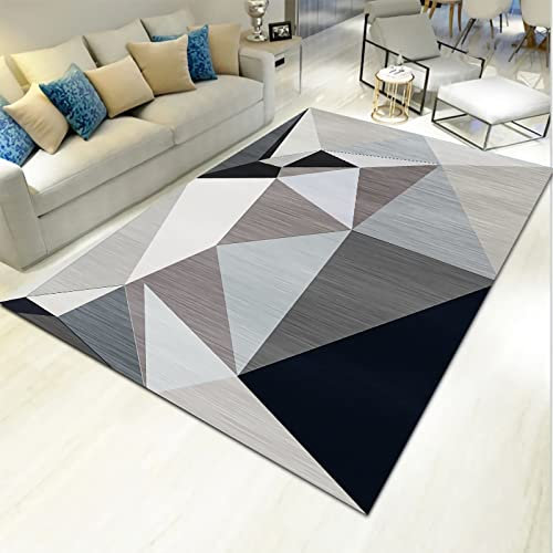 Teppich Rutschfester Teppich,Strapazierfähiger Anti-Rutsch-Teppich Schwarz Grau Geometrisches Design zimmerdeko,kinderteppich 180x250cm