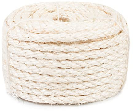 LEREATI Corda Tiragraffi per Gatti Ricambio, 6mm Corda Sisal Naturale Spago Grosso, Corda Canapa per Riparazione e Sostituzione di Gatto Scratching Pilastro Gatto Albero Graffiare Pad (Bianco, 15m)