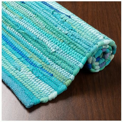 Savi Home Hand Woven 100% Cotton Chindi Rag Rug 20x32 - Teal Multi, Recycled Reversible Rug, Boho Farmhouse Rugs for Living Room, Dining Room, Kitchen, Entryway, Bedroom Rugs