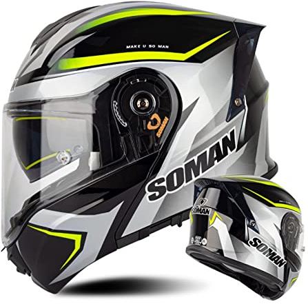 Modular Full Face Motorcycle Helmet Flip Up Front Helmet ECE Approved Modular Motorbike Crash Helmet With Double Visor Motocross Racing Helmet For Men Women 2,4XL:67-68CM