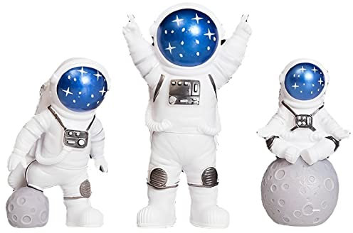 Astronaut Mini Figures Set, 3 Pieces Astronaut Cake Topper, Astronaut Cupcake Figurines Party, Astronaut Cupcake Topper Decor For Kids Birthday Baby Shower Astronaut Theme Party Supplies