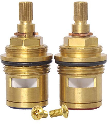 Wussh 2PCS Pair 3/4'' Ceramic Disc Cartridge Replacement Mixing Tap Inner | Solid Brass Basin Hot and Cold Faucet Valve Quarter Turn 57MM 12 MM Spline Length 20 Teeth Bathroom