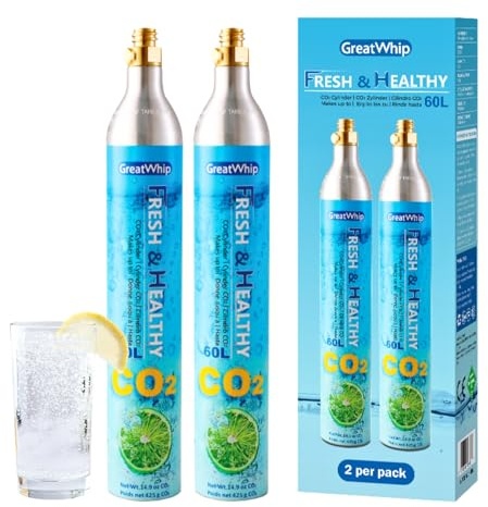 GreatWhip 60 Litre Spare Gas Cylinder for Water Carbonator Co2 Cylinder Compatible with Carbonated Water Machine (2 cylidners)