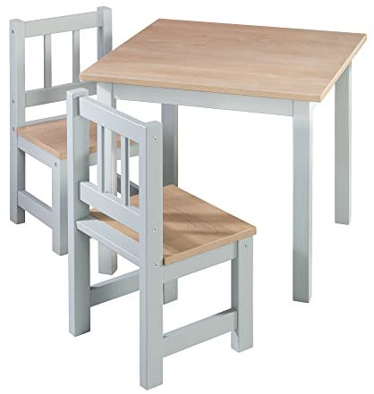 roba Kindersitzgruppe 'Woody' - 2 Kinderstühle & 1 Tisch - Sitzgarnitur/Sitzmöbel für Kinder in Holzdekor & Taupe