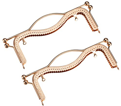 sourcing map 2Pcs Tasche Griffe Brieftasche 205mm Taschenrahmen Rahmen Unterarmtasche Geldbörsen Geprägt Geldbeutel Verschluss Retro Kussschloss Handtasche Clutch-Tasche Münzbeutel, Gold