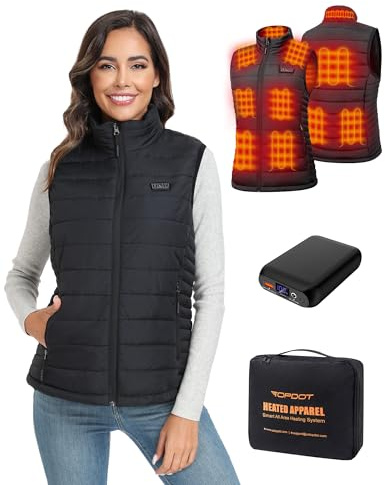 Topdot Gilet Chauffant Femme avec Batterie 7.4V 16000mAh, 10 Zones de Chauffage, Gilet Chauffant à 3 Niveaux de Température, Veste Chauffante pour le vélo, Camping, Travail en Extérieur, M