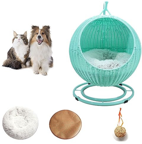 QLXYYFC Cat Hammock, Handmade Cat Bed with Soft Cushion and Hanging Toy, Cat Beds for Indoor Cats, Swinging Basket pet Bed, Washable pet Chair (Color : Green, Size : 43cm X 66cm)