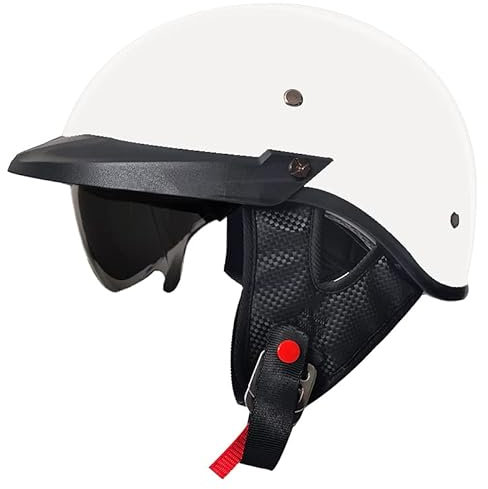 Retrohjälm moped, halvskalshjälm med ECE-certifiering, sparkhjälm, Cruiser Chopper skateboardhjälm, antikollisionshjälm, motorcykelhalvhjälm med visir för kvinnor och män vuxna (vit, L)