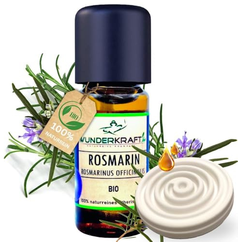 Pures BIO Rosmarinöl 10ml + Duftstein im Set - 100% naturreines ätherisches bio Öl von WUNDERKRAFT.BIO, Aromatherapie & Diffuser geeignet