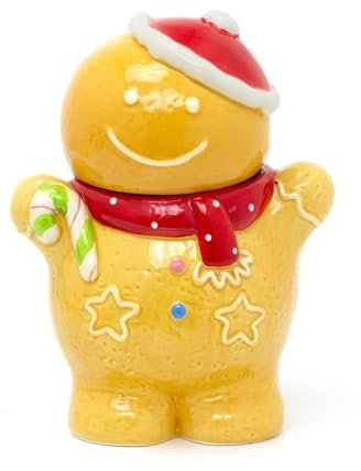 Carousel Home Christmas Gingerbread Storage Jar | Ceramic Gingerbread Cookie Jar Biscuit Barrel | Christmas Food Storage Pot Kitchen Jar With Lid - Boy