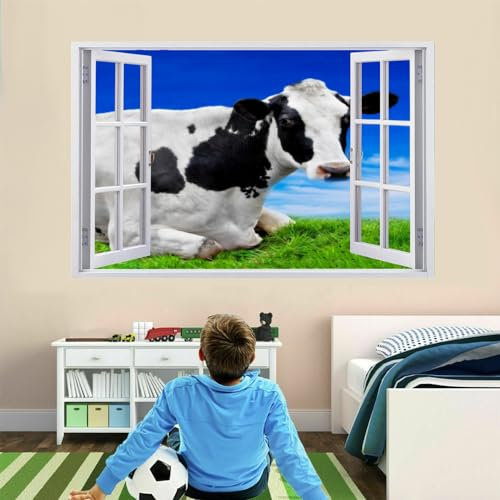 Calcomanía Rota 3D, Vaca Lechera Adhesivo Extraíble De Vinilo Para Despegar Y Pegar, Césped Verde Tatuaje De Pared Niñas Niños Dormitorio Guardería Habitación Decoración Para El Hogar 75x50cm