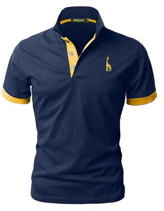 VMSUCIJ Hommes Broderie Girafe Coton Manche Courte Mode Classique Basique Col Polo Golf Chemise