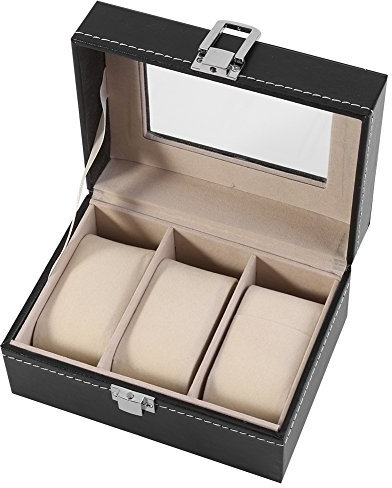 SYH&AQYE Uhrenbox mit 3 Fächern, Uhrenvitrine, Herren Uhrenbox Organizer, Aufbewahrungsbox mit Abnehmbaren Uhrenkissen aus Wildlederimitat für Valentinsgeschenke, Uhrenhalter Organizer