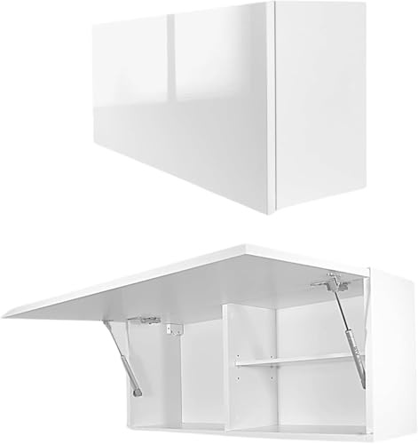 Milionmeblicom Badezimmerschrank Laura Hängeschrank Badezimmermöbel Klappbarer Badezimmer Wandschrank Teleskopöffnung - Mattweiß/Weiß Hochglanz, Maße 30 x 80 x 23 cm