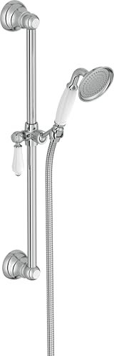 Jacob Delafon - Set de douche Louise - Avec Barre, Flexible et douchette - Design Rétro - Économie d’eau - 53x22x128,90 cm - Finition Chrome - E24364-CP