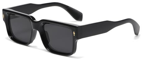 Long Keeper Retro Rechteckig Dicker Rahmen Sonnenbrille Quadratisch Rahmen für Damen Herren Vintage Klobige Brillen UV400 Schutz (Schwarz Schwarz)
