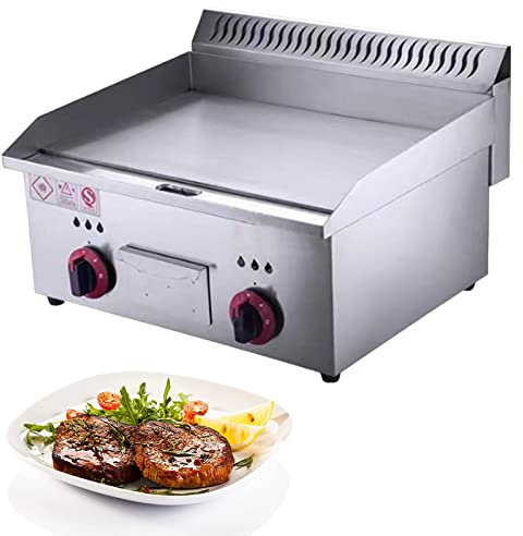 XNZJHPP Gas Griddle LPG Commercial Stainless Steel Heavy Duty Restaurant Outdoor Griddle Gas Baking Plate Burger Grill Smooth Double Burners,2800PA (720)