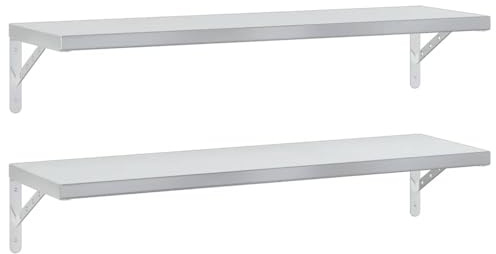 vidaXL Estantes de Pared 2 uds Acero Inoxidable Plateado 100x30 cm, Estante Flotante, Estante Flotante de Pared, Estante de Cuarto de Servicio
