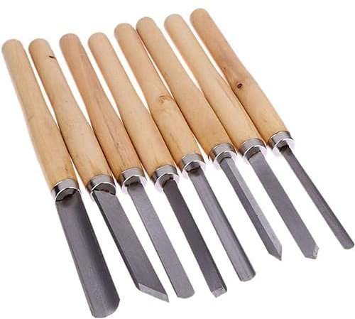 Outils de Tournage du Bois, Ensemble d'outils de Tour à Bois, Ensemble de 8 Ciseaux de Tour en Acier au manganèse avec Manche en Bois pour débutant à intermédiaire