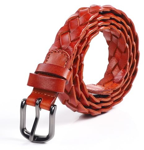 Carbosing Echtleder Geflochtener Gürtel für Frauen Dünner Taillengürtel Gewebter Taillengürtel Jeans Kleid Leder-Gürtel Damen 25mm Breit (Braun)