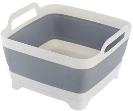 Mulcort Lavabo Pieghevole, Lavello Portatile per Lavastoviglie, Lavello Pieghevole con Manici e Vite di Scarico, Grigio/Bianco, PP e TPR, 31.5 x 30.5 x 20 cm
