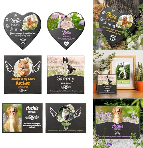 MJARTORIA Personalisiert Tiergrabstein Hund Katze Grabstein Grabplatte mit Namen Datum Foto, Individuelles Grabschmuck Wetterfest für Draußen Tiergrab Schild Gedenktafel Kaninchen