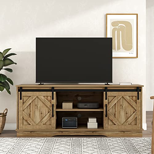 Großer TV-Schrank TV Stand Sideboard Entertainment Center mit 2 klassischen Schiebetüren Einstellbare Regale für Wohnzimmer Esszimmer Landhaus Modernes Design 150X40X60cm (Vintage Braun)