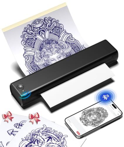 Phomemo M08F Tattoo Drucker Schablone Drucker Thermodrucker Tattoo | Tattoo Stencil Drucker Bluetooth Transfer Maschine Kompatibel mit Smartphone und PC mit 10pcs Transferpapie, Schwarz