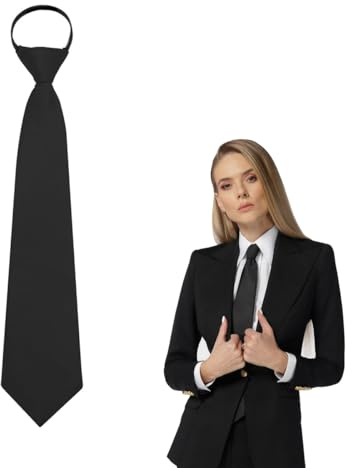 Vavious Black Tie 1 Pack 3.15” Adjustable Pre-tied Necktie for Women Boys Solid Color Neck Tie Girls Zipper Ties for Business Uniforms Wedding School