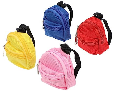 WESIEVYA 4stücke Teiliges Mini Puppenrucksack Leichte Miniatur Rucksäcke Als Zubehör Und Dekoration Für Puppenhaus Und Kinderspiel Robuste Mini Schultaschen in Blau Rot Gelb