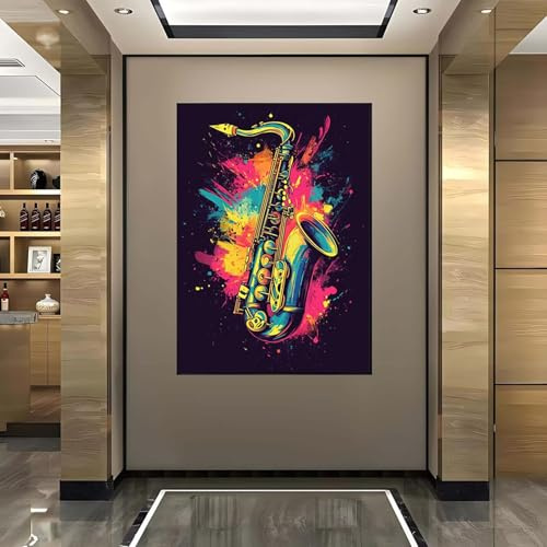 Diamond Painting Erwachsene, 5D Diamond Painting Saxophon Diamant Painting Bilder Musik, Diamond Painting Kinder DIY Runde Drill Crystal Strass Stickerei Painting für Wanddeko Geschenk 20x30 cm Z-3