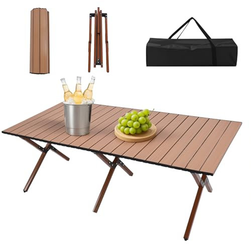ZEMBSOYA Mesa de camping portátil de 47 pulgadas, mesa de picnic portátil, de metal, plegable, para exteriores, barbacoa, playa, con bolsa de almacenamiento
