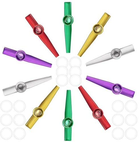 Bercoor 10 PCS Kazoos Musical Instruments, Metal Kazoos with 18 Flute Membranes for Music Lover Beginners Kids Gift Price Party Favor Gift Bag Fillers