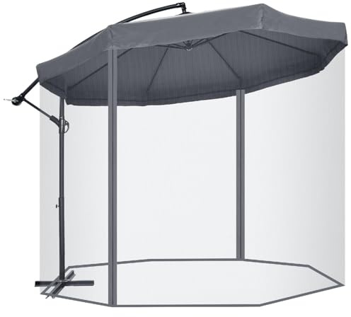 DecHome - Ombrellone da Giardino 3x3 m con Zanzariera Apertura a Manovella e Base a Croce colore Grigio Scuro