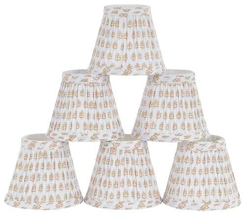 Chandelier Shades Set Of 6,Mini Lamp Shade 3 Top x 5.5 Bottom x 4.7 Slant ,Small Lamp Shades Clip On Bulb,Pleated Chandelier Lamp Shades,Fabric Lampshades That Attach To The Bulb(Brown Floral)