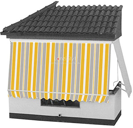 MOSCHITELLA Tenda da Sole a Caduta con CASSONETTO di Protezione braccetti e mantovana - Tessuti TEMPOTEST PARÀ(Tessuti Gialli) - Misura L cm da 241 a 300 X 260 H