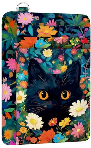 peacoblue Porte-Cartes Femme Mince Fleur et Chat en Cuir PU | Étui Compact avec Fenêtre ID, Organisateur de Cartes Format Poche Avant, Design Original Pour Voyage et Cadeau