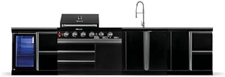 GORILLER® BLACKBACK L4 Outdoor-Küche, Gasgrill mit Kühlschrank, Waschbecken, Extra-Arbeitsfläche und Stauraum, Edelstahl, Schwarz