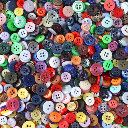 Bunte Knöpfe, 250 g (ca.1000 Stück) Runde Bastelknöpfe Harz, Kunststoff Knöpfe für Kinder DIY Basteln Painting Geschenk Deko (7–15 mm)