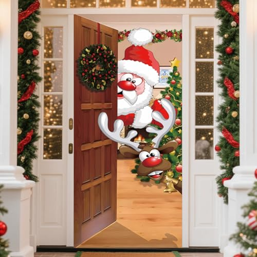 Weihnachts Türdeko, 200 x 90 cm Türvorhang Weihnachten Tür Abdeckung Dekoration, Weihnachtsmann Hängen Banner Hintergrund, Weihnachtsbanner für Haus Haustür Veranda Outdoor Türvorhang Weihnachten
