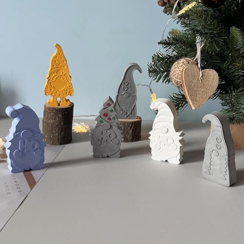 Lot de 4 moules en silicone de Noël - Moule en silicone - Lutin - Moule de Noël - Moule en plâtre nain pour verser - Lutin avec bonnets - Moule en silicone - Moule d'hiver - Noël
